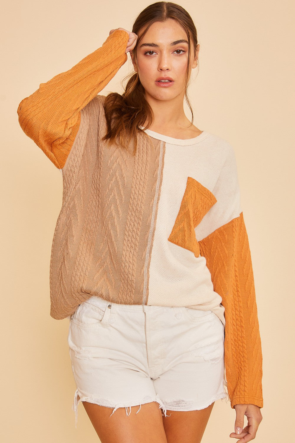 Round Neck Color Block Top