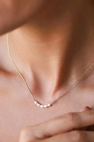 Gold Dainty Pearl Chain Necklace