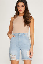 Load image into Gallery viewer, Distressed Bermuda Denim Shorts
