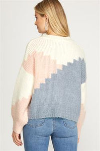 Color Blocked Knit Sweater Top