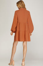 Load image into Gallery viewer, Long Sleeve Button Down Tiered Shirt Dress

