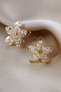 Beaded Wrapped Crystal Flower Bridal Stud Earrings