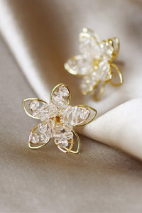 Beaded Wrapped Crystal Flower Bridal Stud Earrings