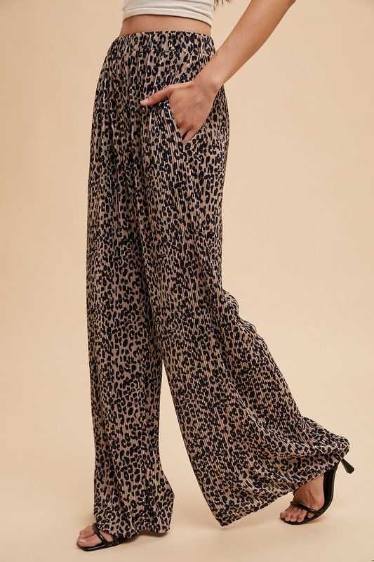 Leopard Plisse Lounge Wide Pants