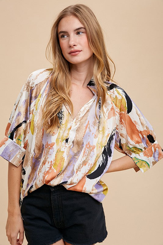 Multi Color Printed V-Neck  Top