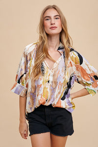 Multi Color Printed V-Neck  Top