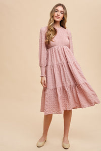 Textured Smocking Bodice Tiered Midi Dress