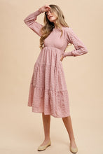 Load image into Gallery viewer, Textured Smocking Bodice Tiered Midi Dress
