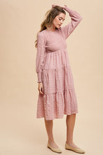 Load image into Gallery viewer, Textured Smocking Bodice Tiered Midi Dress
