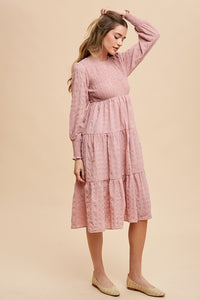 Textured Smocking Bodice Tiered Midi Dress
