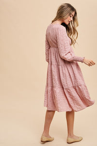 Textured Smocking Bodice Tiered Midi Dress