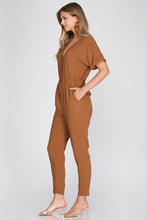 Load image into Gallery viewer, Short Sleeve Woven V Neck Jumpsuit
