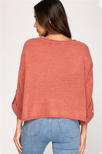 3/4 Roll Up Sleeve Knit Sweater