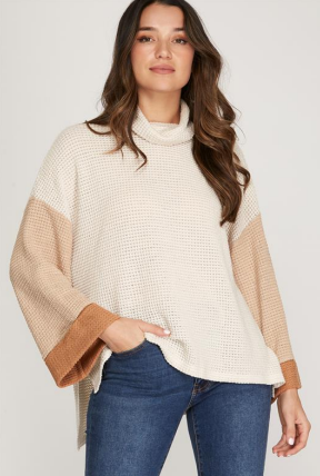 Thermal Knit Color Blocked Top