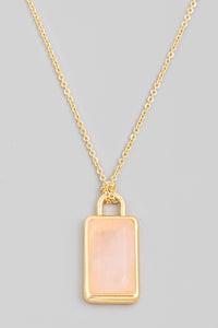 Rose Semi Precious Rectangle Pendant Necklace