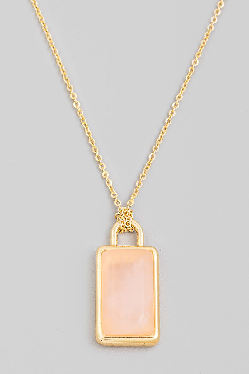 Rose Semi Precious Rectangle Pendant Necklace