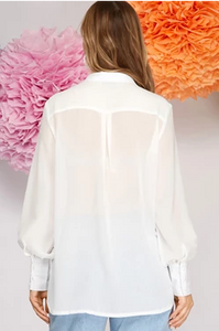Long Sleeve Woven Sheer Top with Pockets