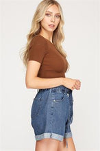 Load image into Gallery viewer, Paper Bag Denim High Waist Shorts
