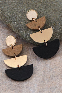 Wooden Drop Earrings with Gold Accent