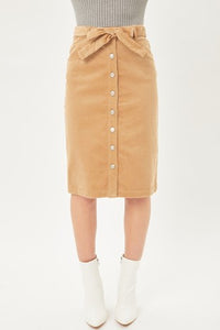 Corduroy Skirt with Tie Belt