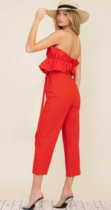 Front Ruffle Linen Jumpsuit