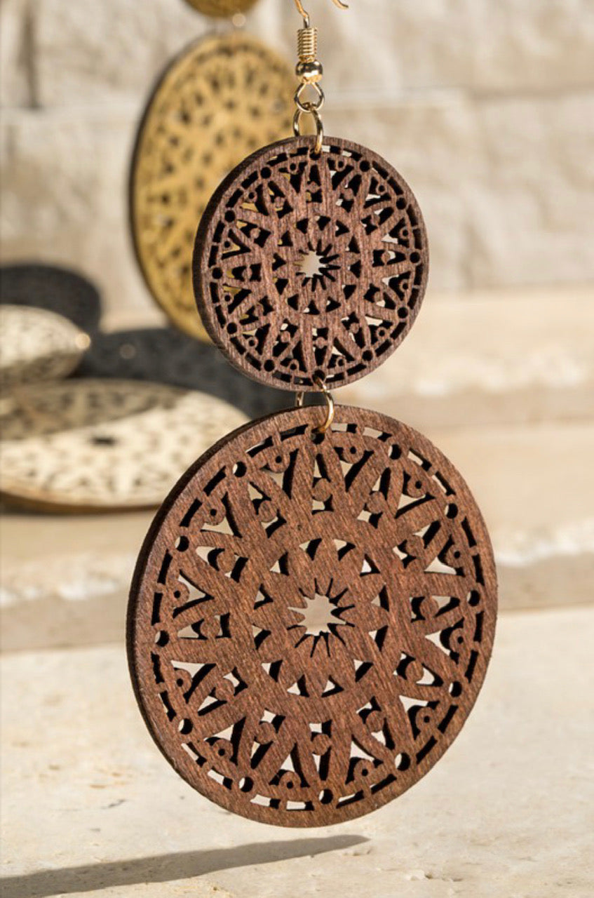 Mandala Double Wood Earring