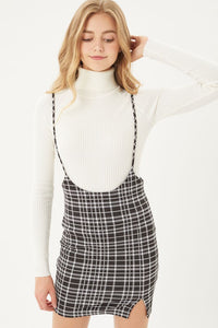 Plaid Tie Shoulder Overall Dress