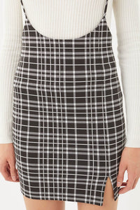 Plaid Tie Shoulder Overall Dress