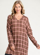 Load image into Gallery viewer, Plaid Hooded V-Neck Tunic

