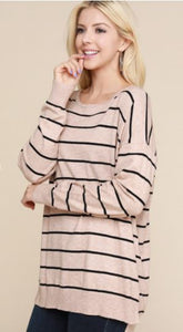 Round Neck Ivory Stripped Sweater