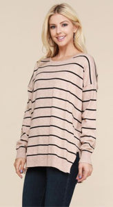 Round Neck Ivory Stripped Sweater