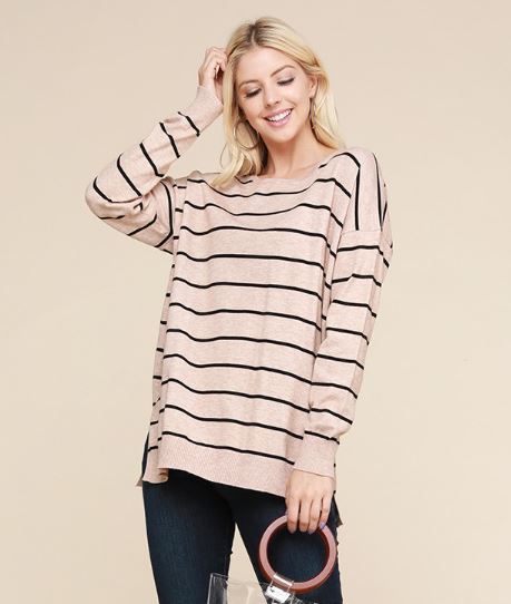 Round Neck Ivory Stripped Sweater