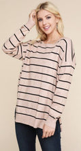 Load image into Gallery viewer, Round Neck Ivory Stripped Sweater
