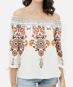 Embroidered Flower Off-Shoulder Top