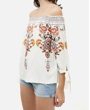 Load image into Gallery viewer, Embroidered Flower Off-Shoulder Top
