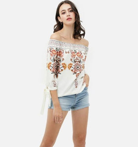 Embroidered Flower Off-Shoulder Top