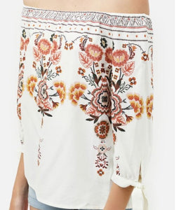 Embroidered Flower Off-Shoulder Top