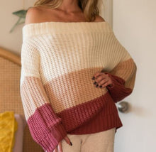 Load image into Gallery viewer, Color Block Off Shoulder Sweater Top Color Block
